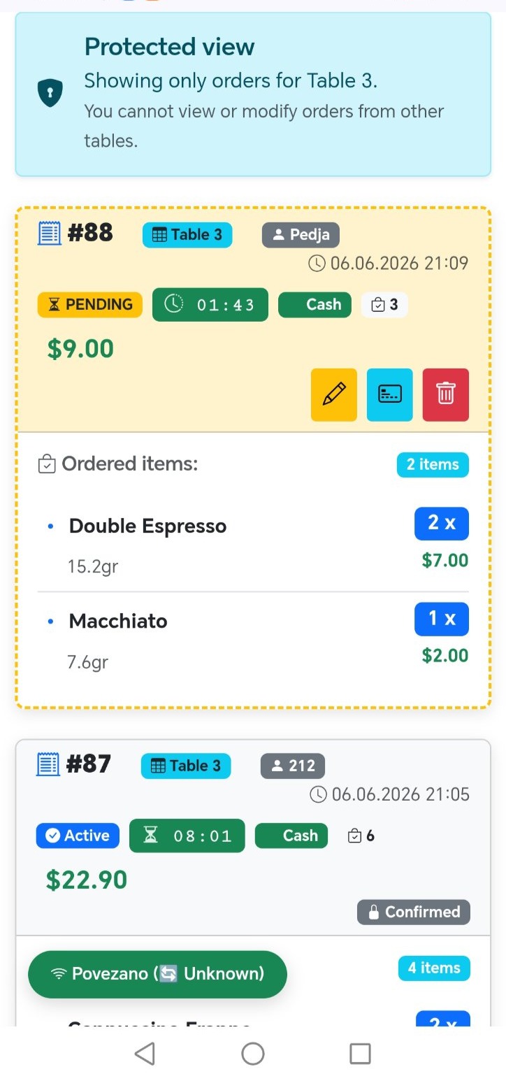 Guest view — order details and status